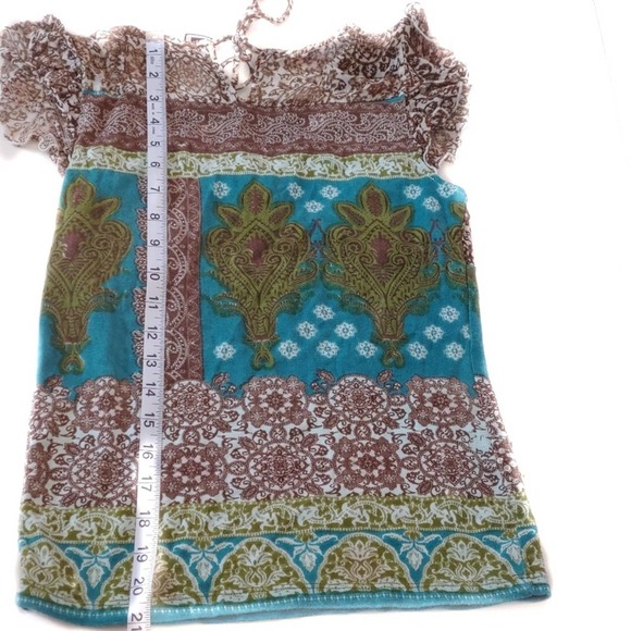 100% Cotton Floral Flutter Sleeve Sparkle Boho Top S - Picture 3 of 8